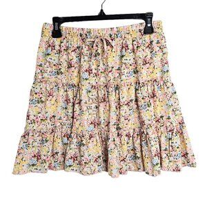 NWT ALELLY Tiered Skirt BLUE RED YELLOW FLORAL size S 4 6 Cottagecore Feminine